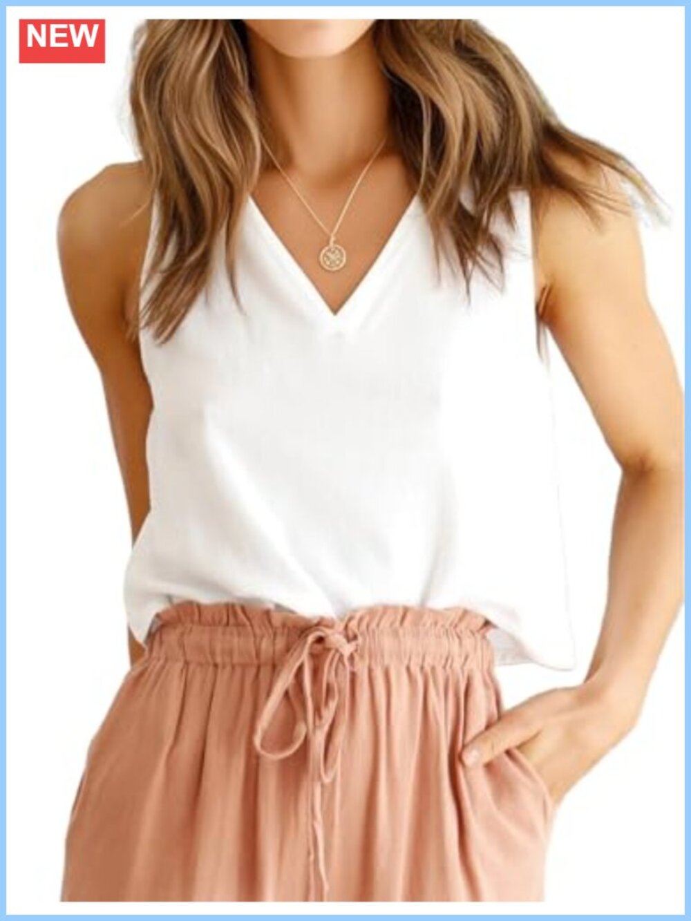 Women's V Neck Linen Tank Top Sleeveless Crop Shirt